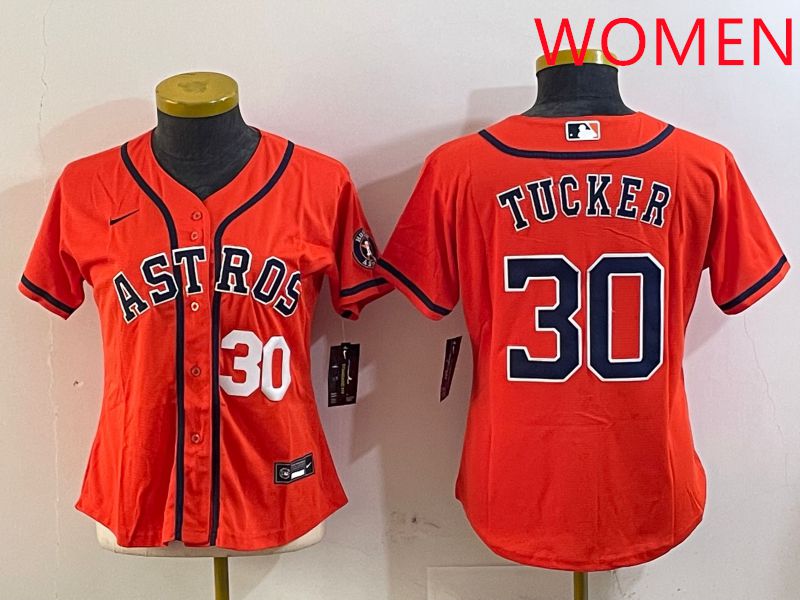 Women Houston Astros #30 Tucker Orange Game 2025 Nike MLB Jersey style 3